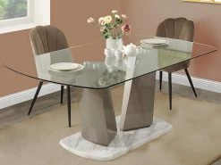 Table à Manger PANAMA - 8 Couverts - Verre Et Mdf - Effet Marbre -Magasin de meubles de restaurant table a manger 398467