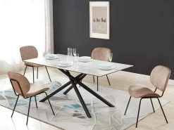 Table à Manger SORRENTE - Céramique & Verre Trempé - 6 Couverts - Effet Marbre Blanc -Magasin de meubles de restaurant table a manger 414951