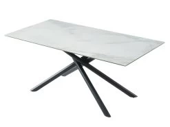 Table à Manger SORRENTE - Céramique & Verre Trempé - 6 Couverts - Effet Marbre Blanc -Magasin de meubles de restaurant table a manger 414953