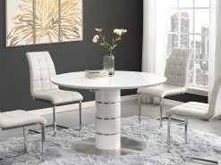 Table à Manger Extensible - 4 à 6 Couverts - MDF Et Métal Inoxydable - Blanc Laqué - CUSCO