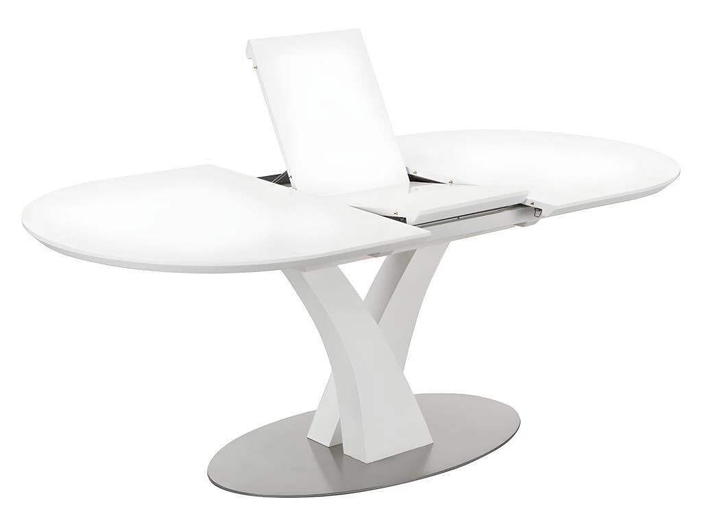 Table à Manger Extensible - 6 à 8 Couverts - MDF Et Métal Inoxydable - Blanc Laqué - TALARA 7 Table à Manger Extensible - 6 à 8 Couverts - MDF Et Métal Inoxydable - Blanc Laqué - TALARA – Image 5