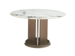 Table à Manger 4 Couverts En Céramique Et MDF - Effet Marbre Blanc Et Taupe Laqué - GOULBURN -Magasin de meubles de restaurant table a manger 7169809