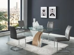 Table à Manger 6 Couverts En Verre Trempé Et MDF - Naturel Et Blanc - BARLATANA