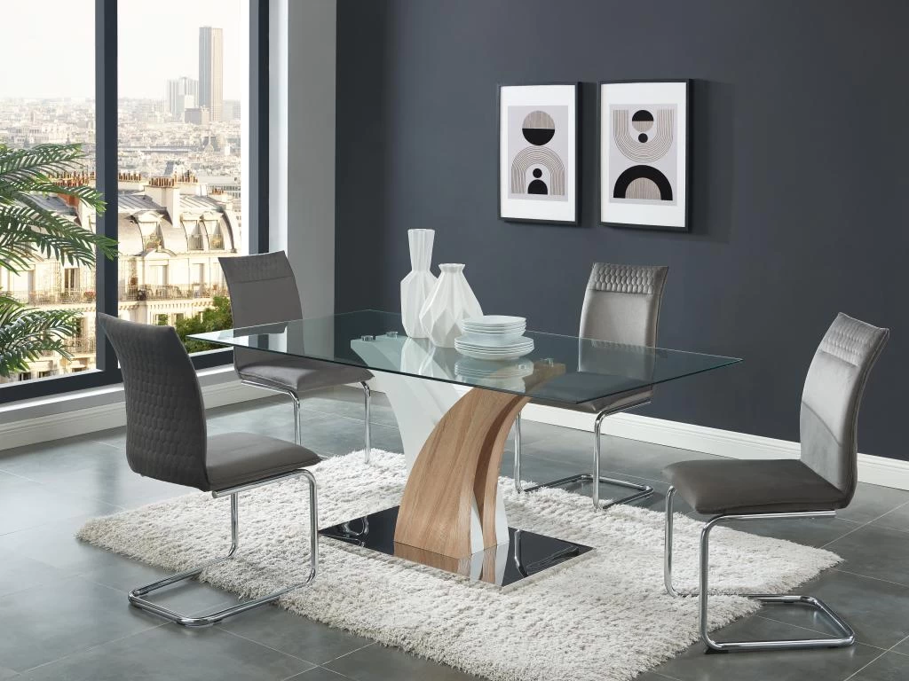 Table à Manger 6 Couverts En Verre Trempé Et MDF - Naturel Et Blanc - BARLATANA 3 Table à Manger 6 Couverts En Verre Trempé Et MDF - Naturel Et Blanc - BARLATANA