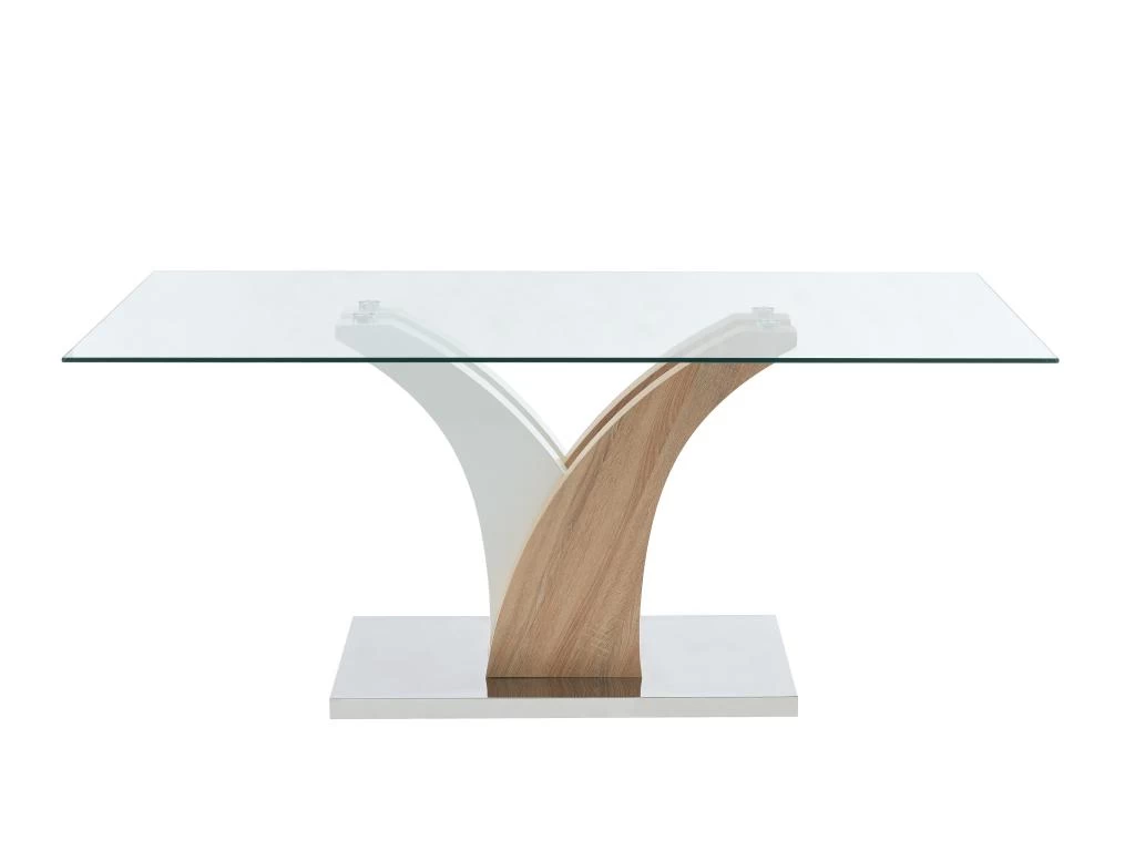 Table à Manger 6 Couverts En Verre Trempé Et MDF - Naturel Et Blanc - BARLATANA 6 Table à Manger 6 Couverts En Verre Trempé Et MDF - Naturel Et Blanc - BARLATANA – Image 4