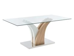 Table à Manger 6 Couverts En Verre Trempé Et MDF - Naturel Et Blanc - BARLATANA 11 Table à Manger 6 Couverts En Verre Trempé Et MDF - Naturel Et Blanc - BARLATANA -Magasin de meubles de restaurant table a manger 8754811