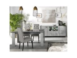 HOFFMAN - Table De Repas Allongeable à Pied Central Gris Aspect Pierre