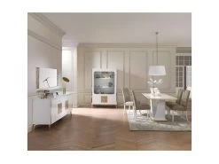 SAFARY - Table Repas Rectangulaire 160cm Laquée Blanc Et Or Décor Sérigraphié -Magasin de meubles de restaurant table a manger 8945747