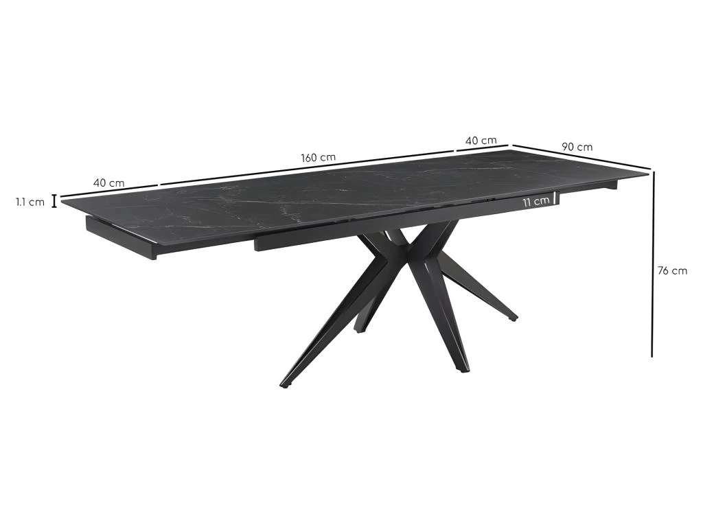 Table Extensible 160/240 Cm Céramique Noir Marbré Pied étoile - INDIANA 06 6 Table Extensible 160/240 Cm Céramique Noir Marbré Pied étoile - INDIANA 06 – Image 4