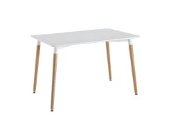 ZURI - Table Rectangulaire Blanche Et Pieds Effet Bois