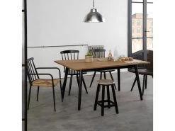 PASCALE - Table Repas 150cm Bois Massif Naturel Et Noir