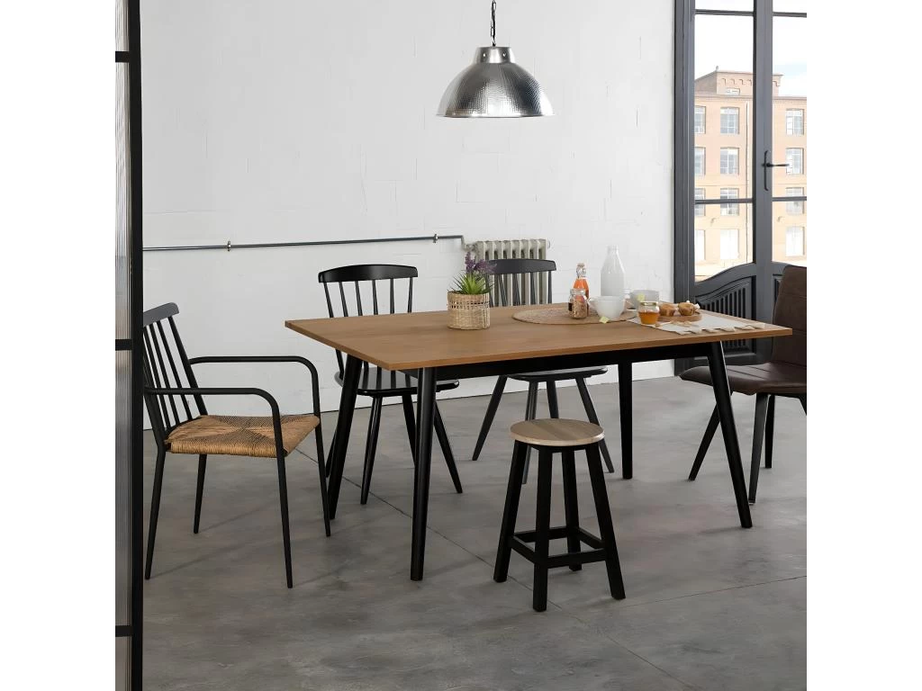 PASCALE - Table Repas 150cm Bois Massif Naturel Et Noir 3 PASCALE - Table Repas 150cm Bois Massif Naturel Et Noir