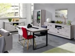 Table Pour Salle à Manger MALAGA 160 Cm - Plateau Effet Chêne Wellington Et Pieds En Métal Noir. -Magasin de meubles de restaurant table a manger 9539659