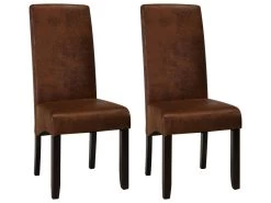 Lot De 2 Chaises SANTOS - Microfibre Aspect Cuir Vieilli - Pieds Bois Foncé
